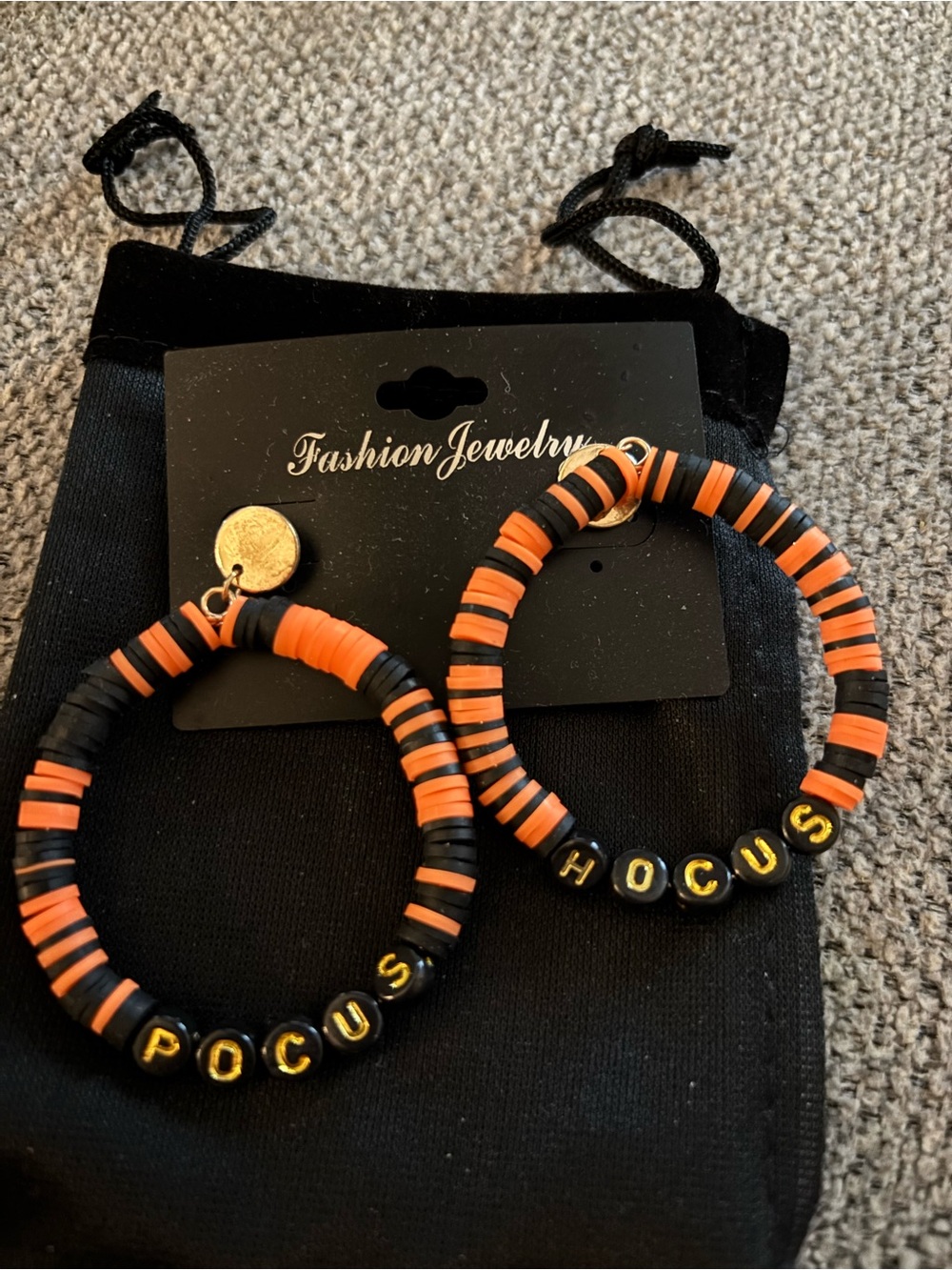 Fashion Jewelry Orange & Black 'HOCUS POCUS' Hoop Earrings